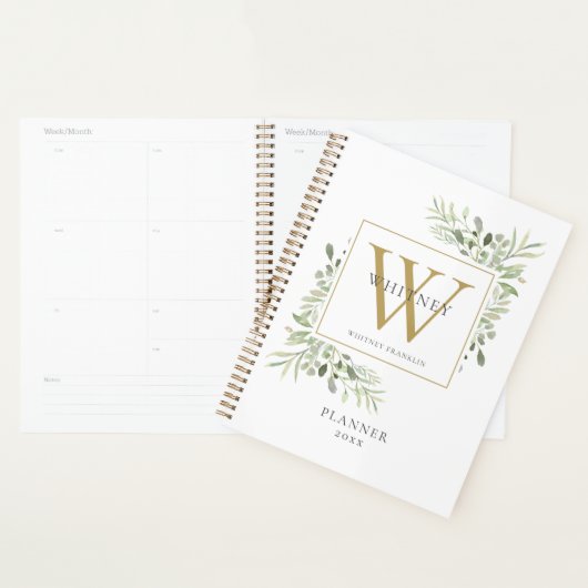 Elegante Groene Monogram Naam 2023 Planner (Display)
