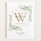 Elegante Groene Monogram Naam 2023 Planner (Voorkant)