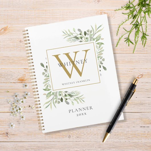 Elegante Groene Monogram Naam 2023 Planner