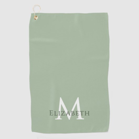 Elegante groene monogram naam eerste letter aangep golfhanddoek (Voorkant)