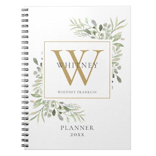 Elegante groene monogram naam planner 2021 notitieboek (Voorkant)