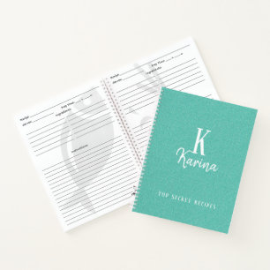 Elegante groene monogram script naam recept notitieboek