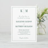 Elegante groene monogram trouw kaart (Staand voorkant)