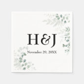 Elegante groene monogrammen en datum servet (Voorkant)