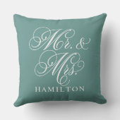 Elegante groene Mr en Mrs script aangepast monogra Kussen (Achterkant)