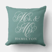 Elegante groene Mr en Mrs script aangepast monogra Kussen (Voorkant)