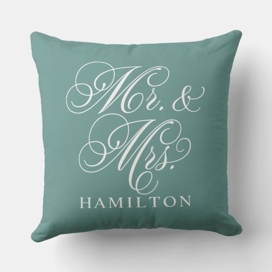 Elegante groene Mr en Mrs script aangepaste monogr Kussen (Achterkant)
