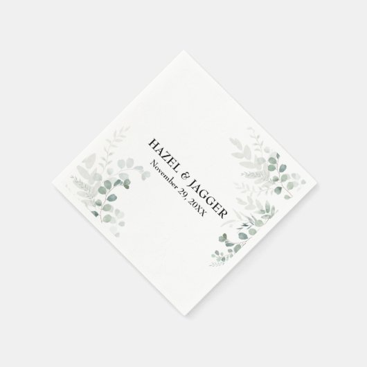 Elegante groene namen en datum gepersonaliseerd servet (Hoek)