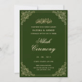 Elegante Groene Nikah Islamitische Moslim Bruiloft Kaart (Voorkant)