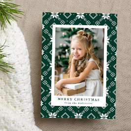 Elegante groene Noordse sneeuwvlokpatroonfoto Feestdagenkaart