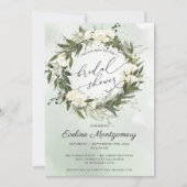 Elegante groene olijfkrans witte rozen bruids kaart (Voorkant)