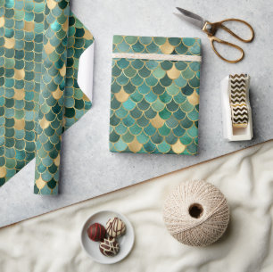 Elegante groene ombre-folie & gouden zeemeerminsch cadeaupapier