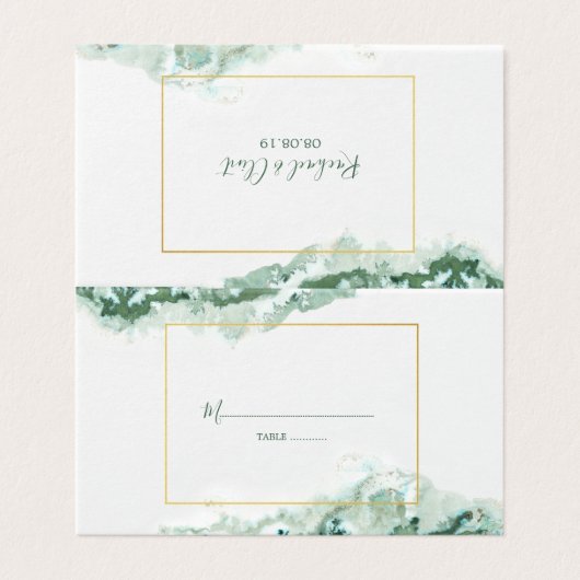 Elegante Groene Ombre Marmeren Trouwtafel Kaarten (Buitenkant ongevouwen)