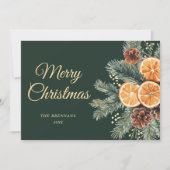 Elegante groene Oranje citrus kerst Feestdagenkaart (Voorkant)