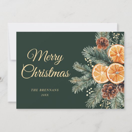 Elegante groene Oranje citrus kerst Feestdagenkaart (Voorkant)