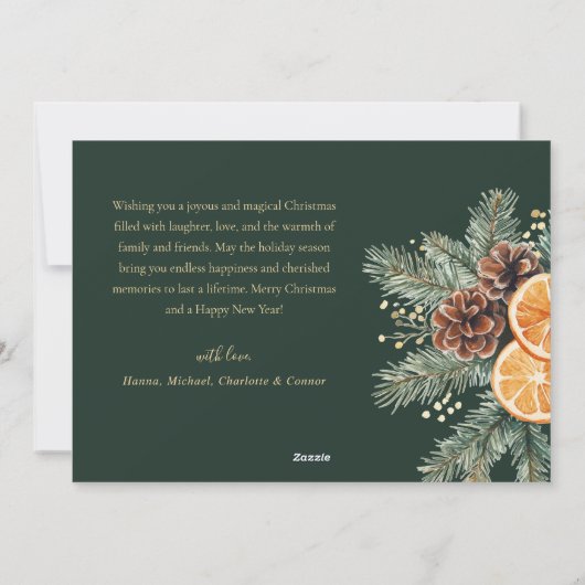 Elegante groene Oranje citrus kerst Feestdagenkaart (Achterkant)