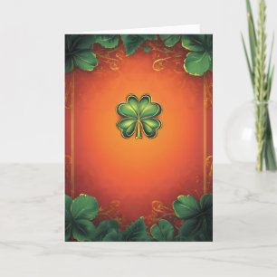 Elegante groene Oranje klaver Feestdagen Kaart