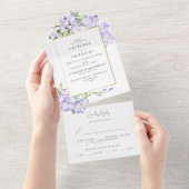 Elegante Groene & Paarse Wisteria bruiloft All In One Uitnodiging (Afscheurbaar)