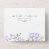 Elegante Groene & Paarse Wisteria bruiloft All In One Uitnodiging (Achterkant)