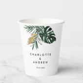 Elegante, groene palm, goud (imitatie) papieren bekers