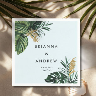 Elegante, groene palm, goud (imitatie) servet