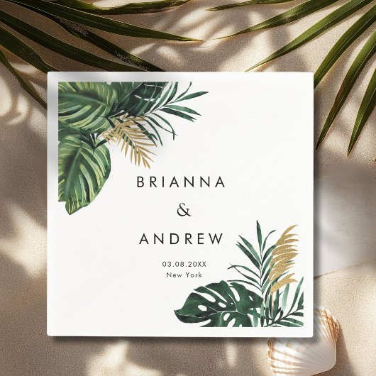 Elegante, groene palm, goud (imitatie) servet