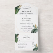 Elegante, groene palm, gouden (imitatie) rand all in one uitnodiging (Binnen)