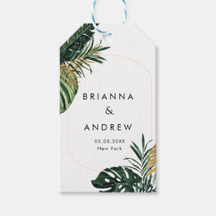 Elegante, groene palm, gouden (imitatie) rand cadeaulabel