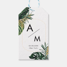Elegante, groene palm, gouden (imitatie) rand cadeaulabel