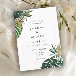 Elegante, groene palm, gouden (imitatie) rand kaart