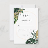 Elegante, groene palm, gouden (namaak)rand RSVP kaartje (Voorkant)