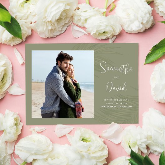 Elegante groene palmbladeren bruiloft save the date