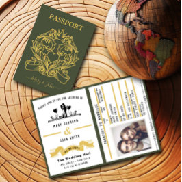 Elegante Groene Paspoortstijl Huwelijksuitnodiging