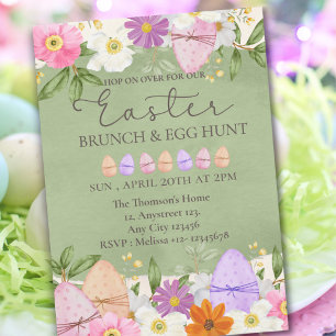 Elegante groene pastel Wildflowers Egg Hunt Pasen Kaart