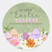 Elegante groene pastel Wildflowers Happy Easter Ronde Sticker (Voorkant)