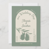 Elegante Groene Peer Bruiloft Kaart (Voorkant)