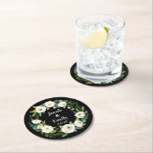 Elegante groene personaliseerde namen datum bruilo ronde kartonnen onderzetter (Insitu)