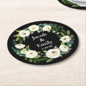 Elegante groene personaliseerde namen datum bruilo ronde kartonnen onderzetter (Gebogen)