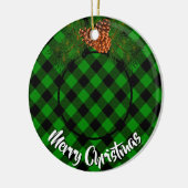 Elegante groene plaid pinecone foto sjabloon keramisch ornament (Links)
