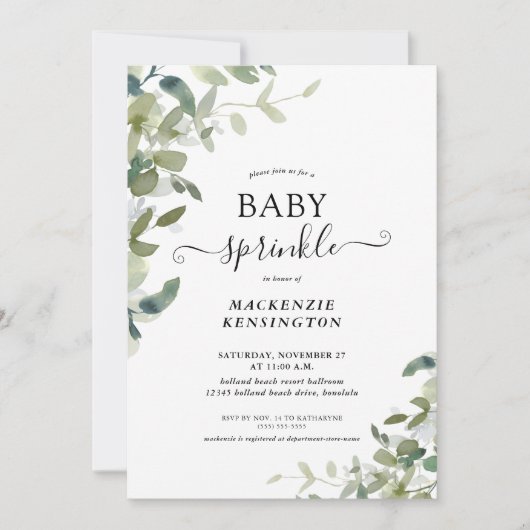 Elegante Groene Planten Botanische Baby Sprinkle Kaart (Voorkant)