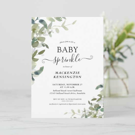 Elegante Groene Planten Botanische Baby Sprinkle Kaart (Staand voorkant)