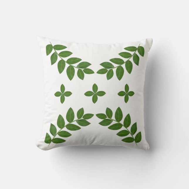 Elegante groene plantenbladeren op wit kussen (Voorkant)