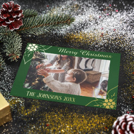 Elegante Groene Poinsettia Kerst Foto Folie Feestdagenkaart