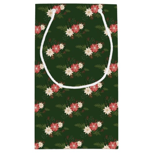 Elegante groene poinsettia kerst klein cadeauzakje (Achterkant)