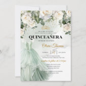 Elegante groene prinses jurk witte rozen groen kaart (Voorkant)