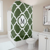 Elegante Groene Quatrefoil Monogram Douchegordijn (In situ)