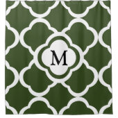 Elegante Groene Quatrefoil Monogram Douchegordijn (Voorkant)