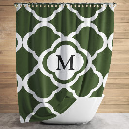 Elegante Groene Quatrefoil Monogram Douchegordijn