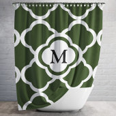 Elegante Groene Quatrefoil Monogram Douchegordijn