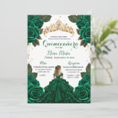 Elegante groene Quinceañera Rozen Gold Glitter Kaart (Staand voorkant)